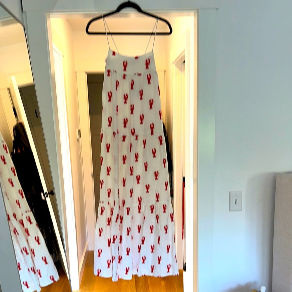 Show Me Your MuMu White Dress with Red Lobster Pattern